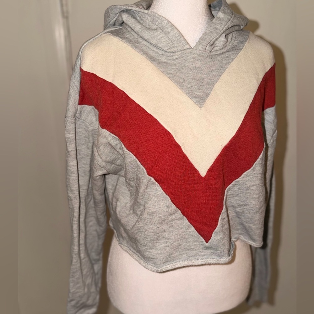 Altar'd State Gray and Red Chevron Hoodie